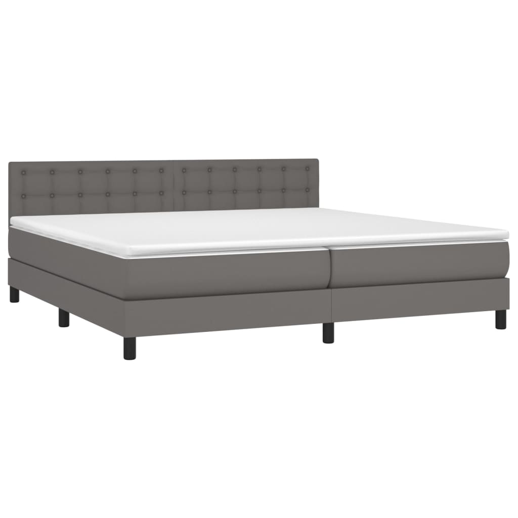 vidaXL Κρεβάτι Boxspring με Στρώμα & LED Γκρι 200x200 εκ. Συνθ. Δέρμα