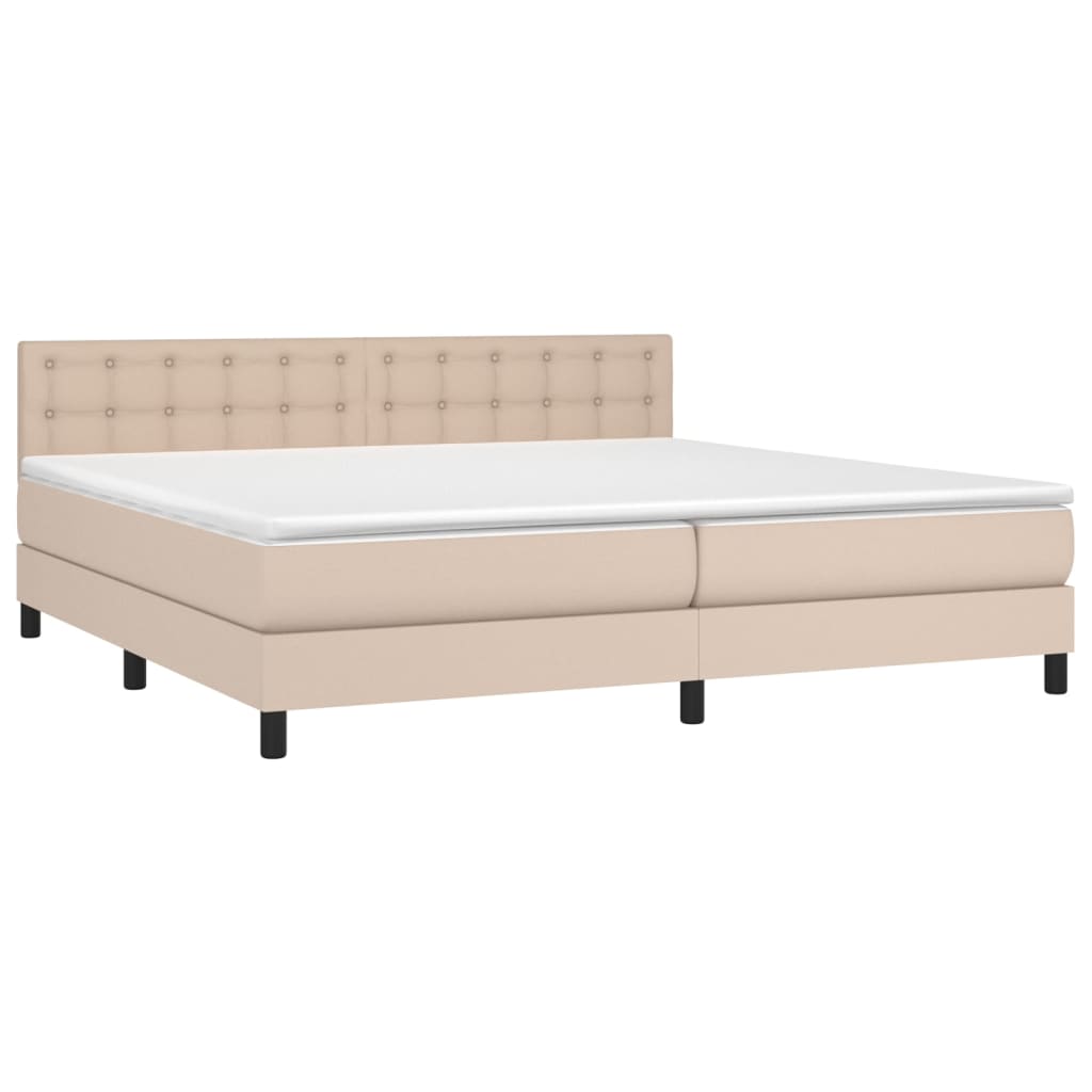 vidaXL Κρεβάτι Boxspring Στρώμα&LED Καπουτσίνο 200x200 εκ. Συνθ. Δέρμα