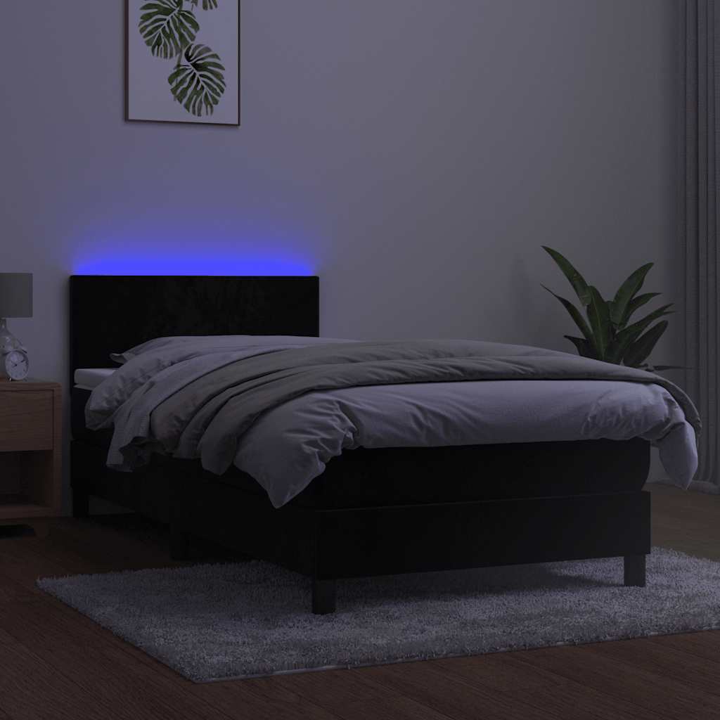 vidaXL Κρεβάτι Boxspring με Στρώμα & LED Μαύρο 80x200 εκ. Βελούδινο