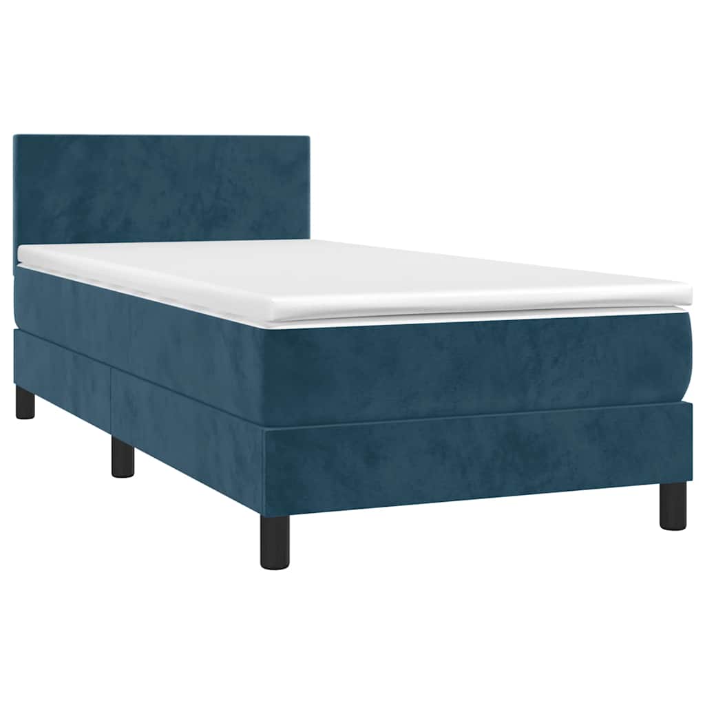 vidaXL Κρεβάτι Boxspring με Στρώμα & LED Σκ. Μπλε 90x190 εκ. Βελούδινο