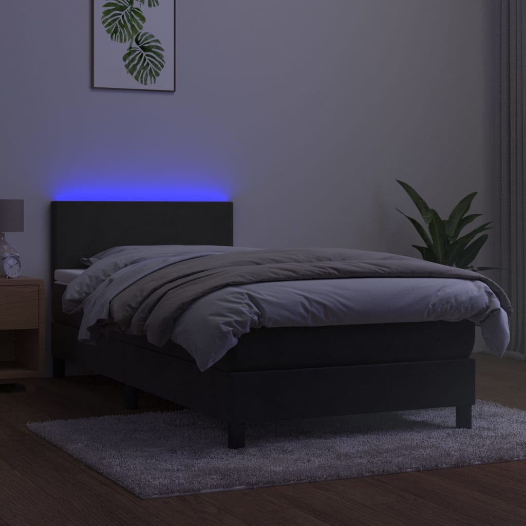 vidaXL Κρεβάτι Boxspring με Στρώμα & LED Σκ. Γκρι 90x200 εκ. Βελούδινο