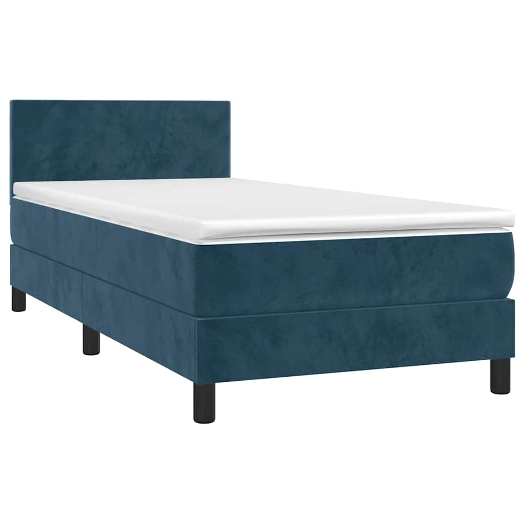 vidaXL Κρεβάτι Boxspring με Στρώμα & LED Σκ. Μπλε 100x200εκ. Βελούδινο