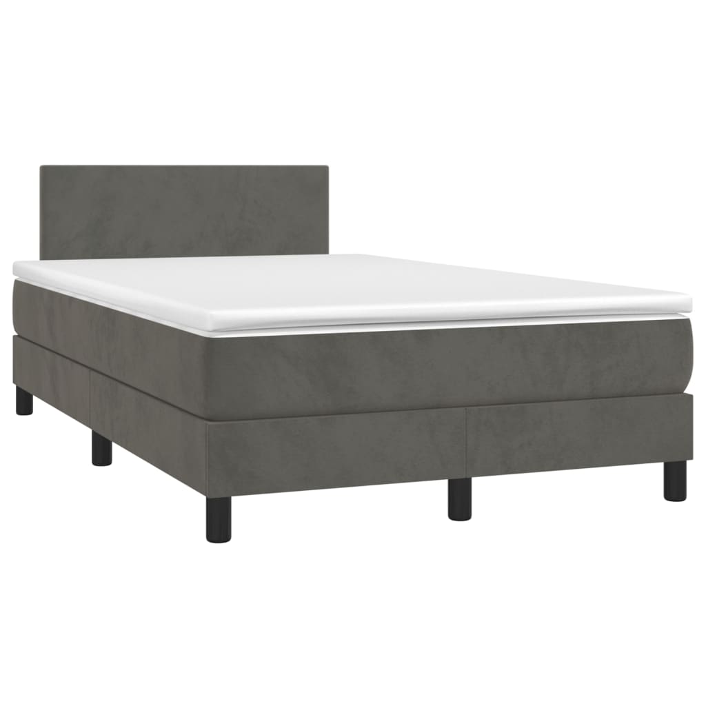 vidaXL Κρεβάτι Boxspring με Στρώμα & LED Σκ. Γκρι 120x200εκ. Βελούδινο
