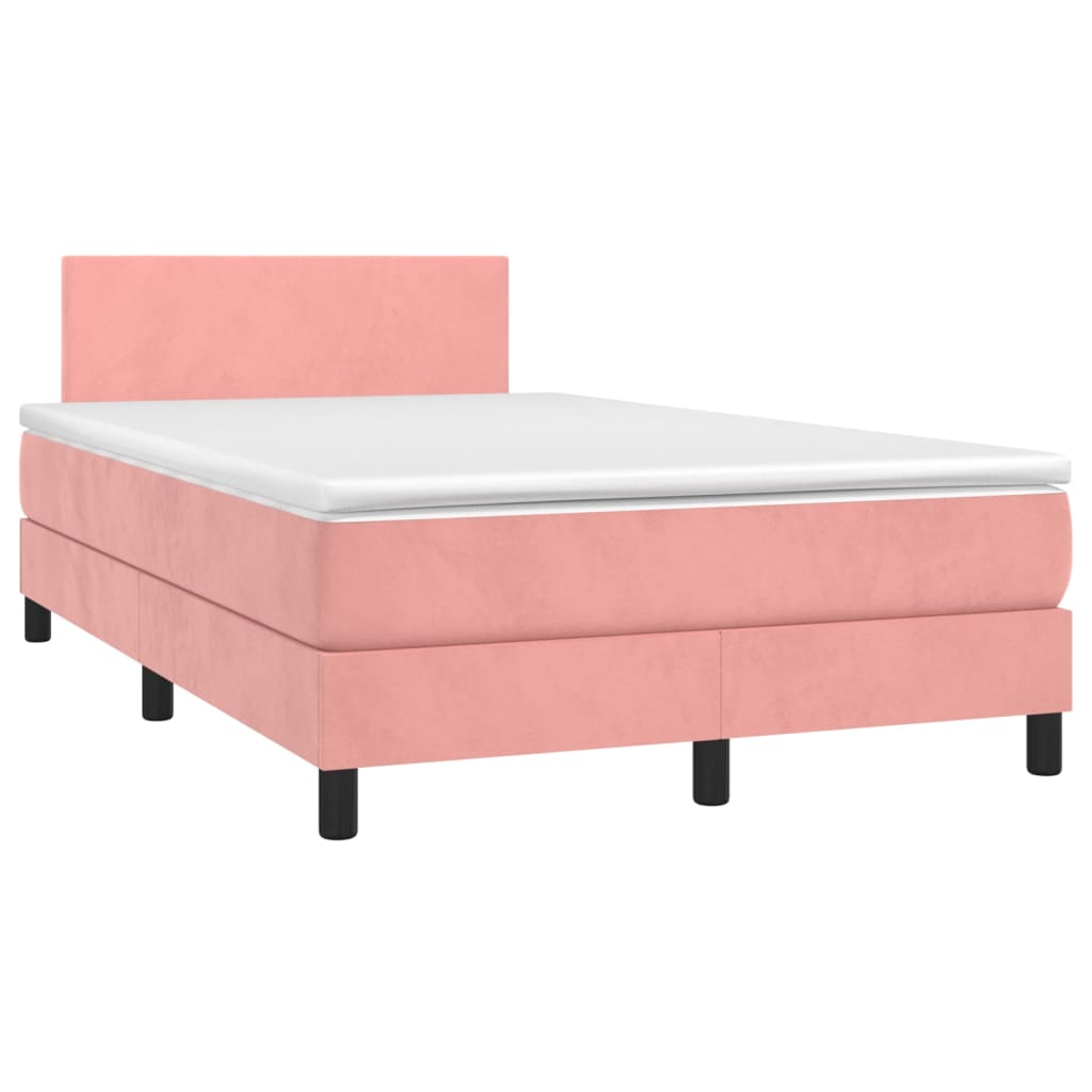 vidaXL Κρεβάτι Boxspring με Στρώμα & LED Ροζ 120x200 εκ. Βελούδινο
