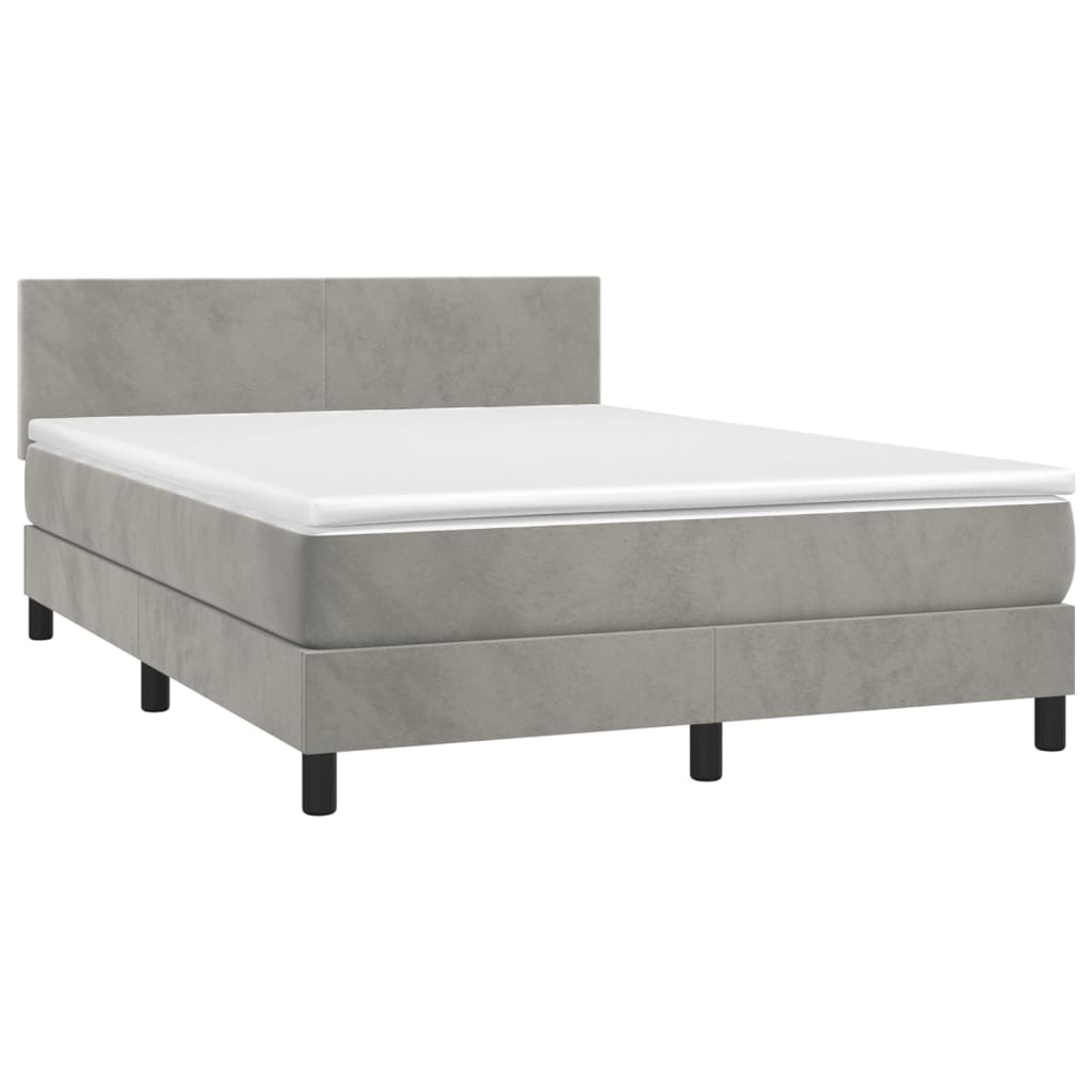 vidaXL Κρεβάτι Boxspring με Στρώμα&LED Αν. Γκρι 140x190 εκ. Βελούδινο