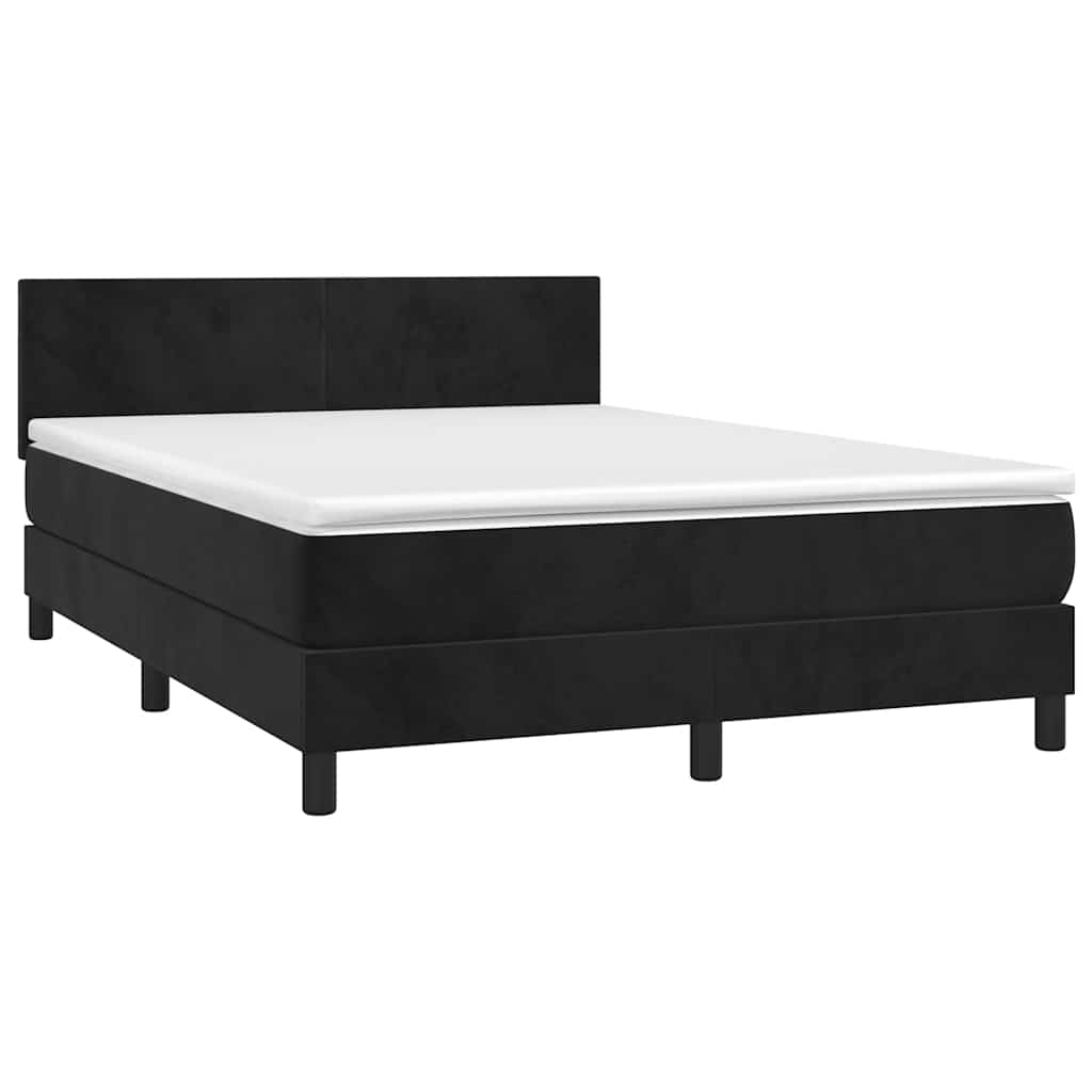 vidaXL Κρεβάτι Boxspring με Στρώμα & LED Μαύρο 140x190 εκ. Βελούδινο
