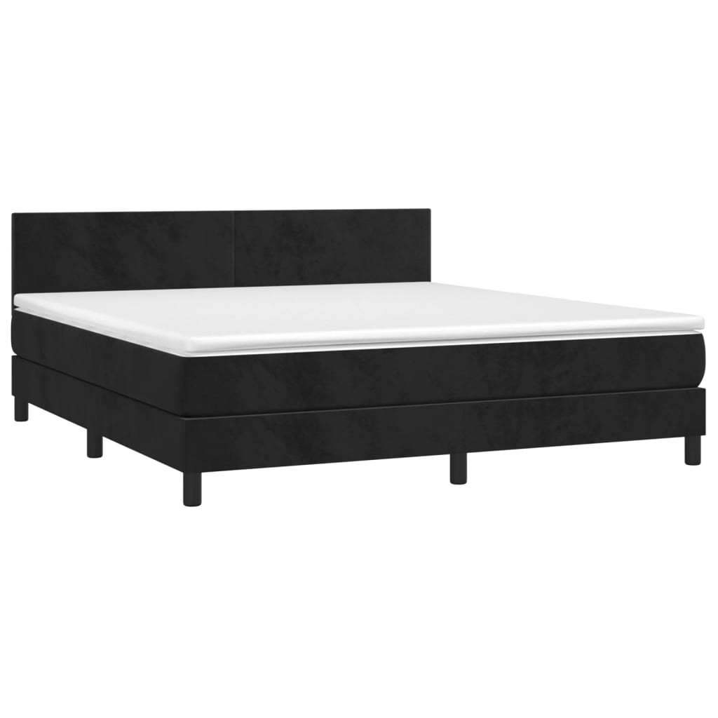 vidaXL Κρεβάτι Boxspring με Στρώμα & LED Μαύρο 180x200 εκ. Βελούδινο