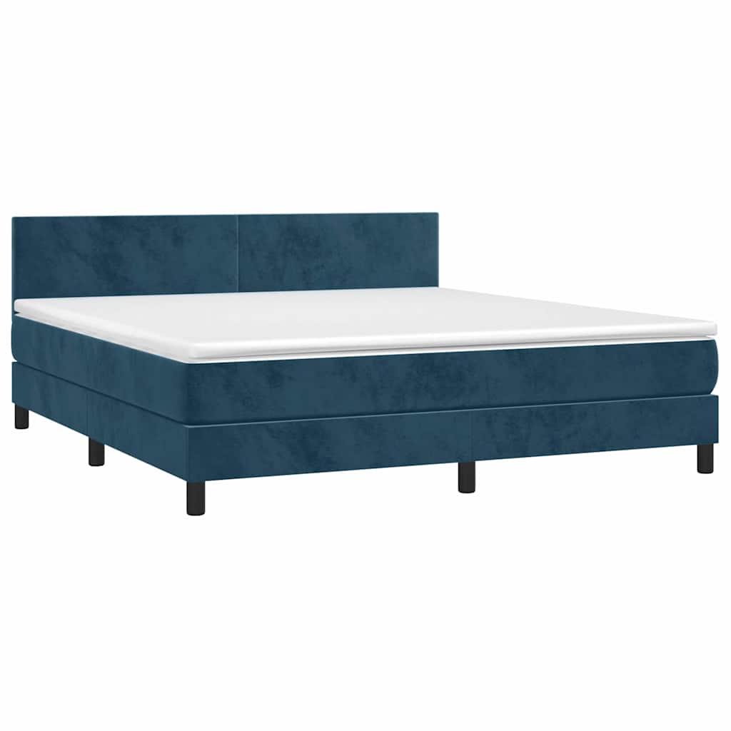 vidaXL Κρεβάτι Boxspring με Στρώμα & LED Σκ. Μπλε 180x200εκ. Βελούδινο