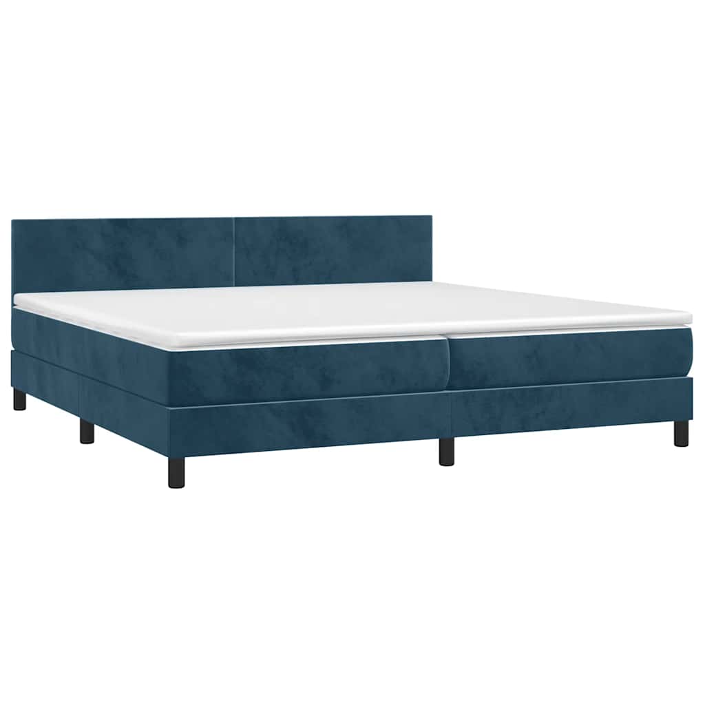 vidaXL Κρεβάτι Boxspring με Στρώμα & LED Σκ. Μπλε 200x200εκ. Βελούδινο