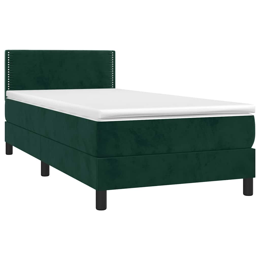 vidaXL Κρεβάτι Boxspring με Στρώμα & LED Σκ. Πράσινο 80x200 εκ Βελούδο