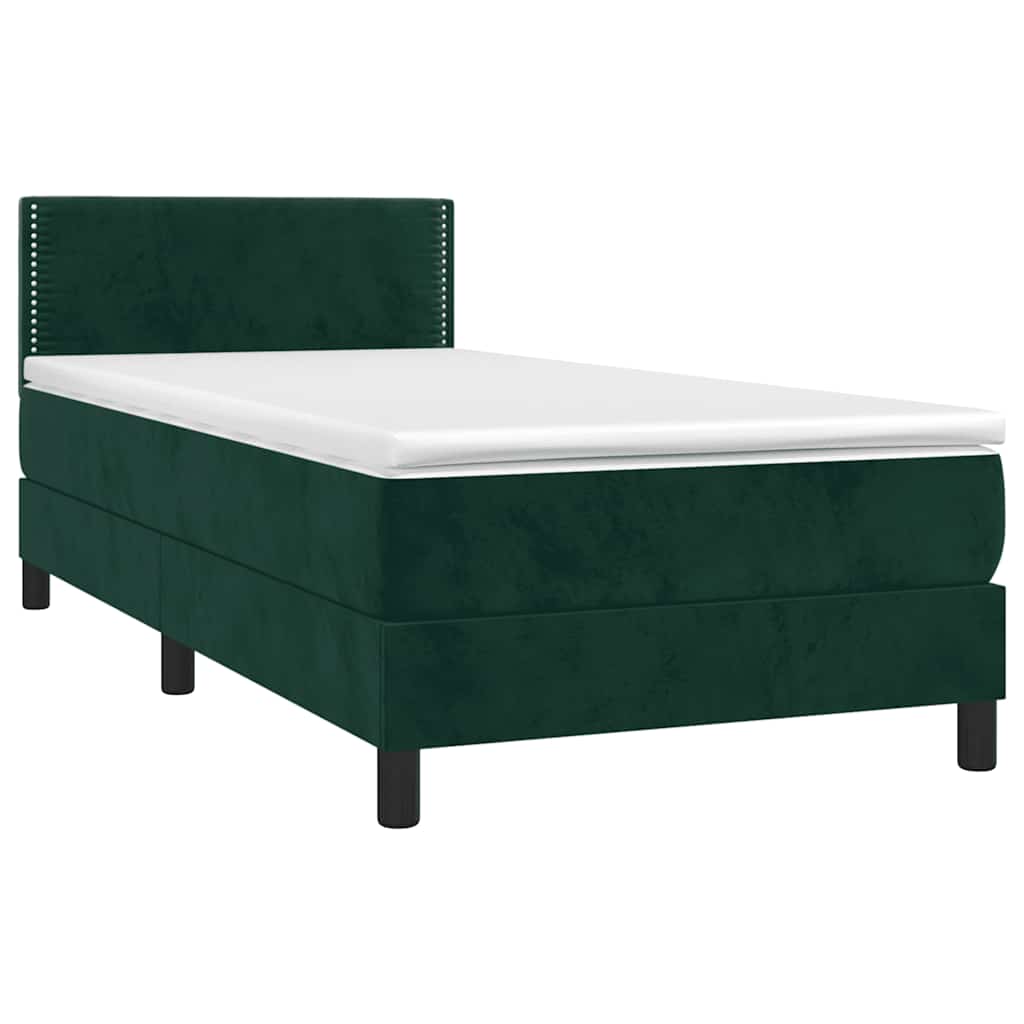 vidaXL Κρεβάτι Boxspring με Στρώμα & LED Σκ. Πράσινο 100x200εκ Βελούδο