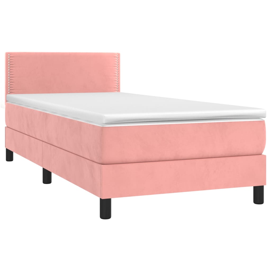 vidaXL Κρεβάτι Boxspring με Στρώμα & LED Ροζ 100x200 εκ. Βελούδινο