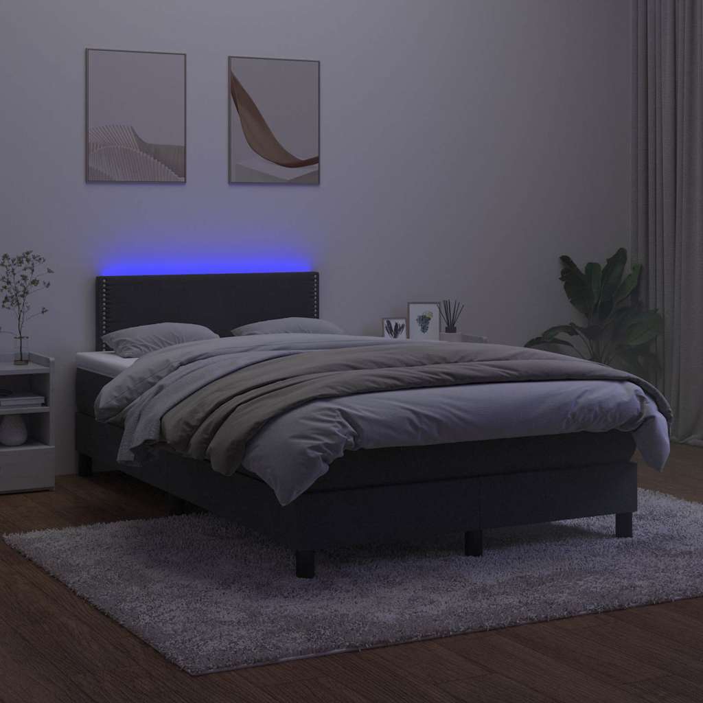 vidaXL Κρεβάτι Boxspring με Στρώμα & LED Μαύρο 120x200 εκ. Βελούδινο