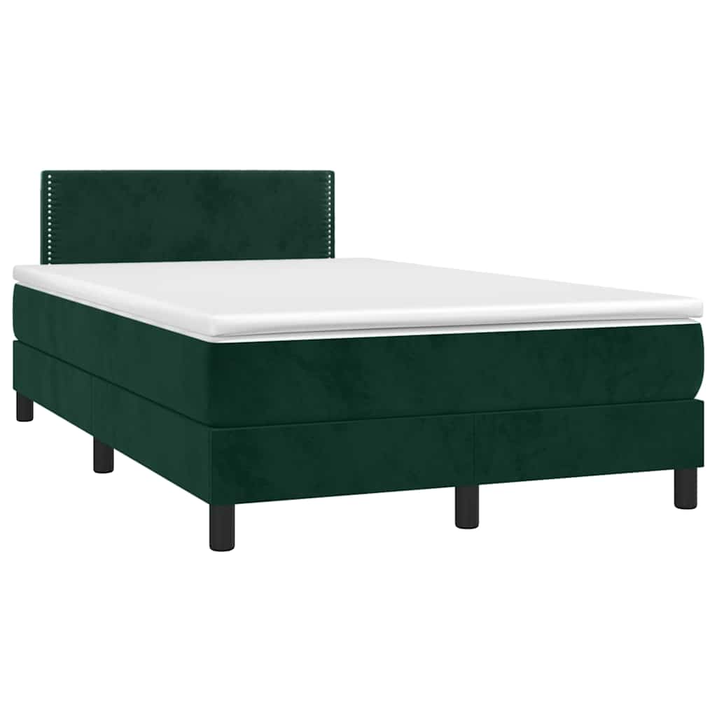 vidaXL Κρεβάτι Boxspring με Στρώμα & LED Σκ. Πράσινο 120x200εκ Βελούδο