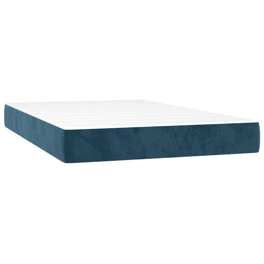 vidaXL Κρεβάτι Boxspring με Στρώμα & LED Σκ. Μπλε 120x200εκ. Βελούδινο
