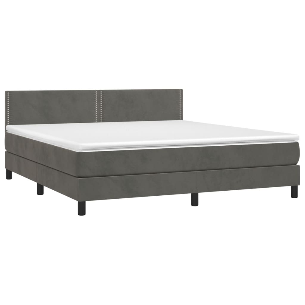 vidaXL Κρεβάτι Boxspring με Στρώμα & LED Σκ. Γκρι 160x200εκ. Βελούδινο