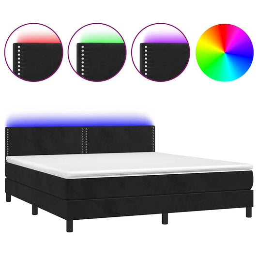 vidaXL Κρεβάτι Boxspring με Στρώμα & LED Μαύρο 160x200 εκ. Βελούδινο