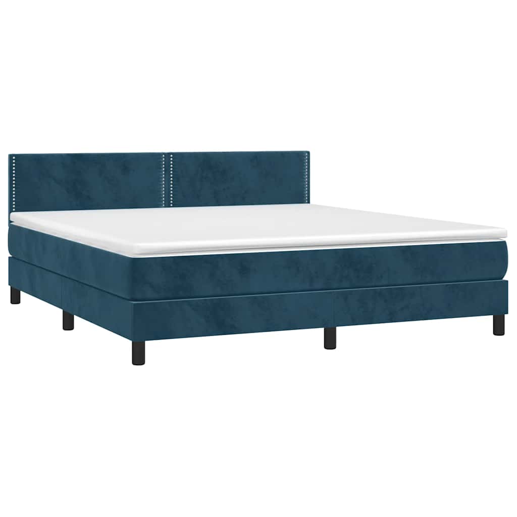 vidaXL Κρεβάτι Boxspring με Στρώμα & LED Σκ. Μπλε 180x200εκ. Βελούδινο