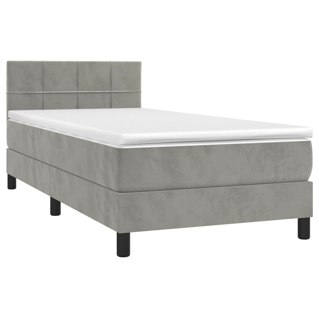 vidaXL Κρεβάτι Boxspring με Στρώμα & LED Αν.Γκρι 80x200 εκ. Βελούδινο