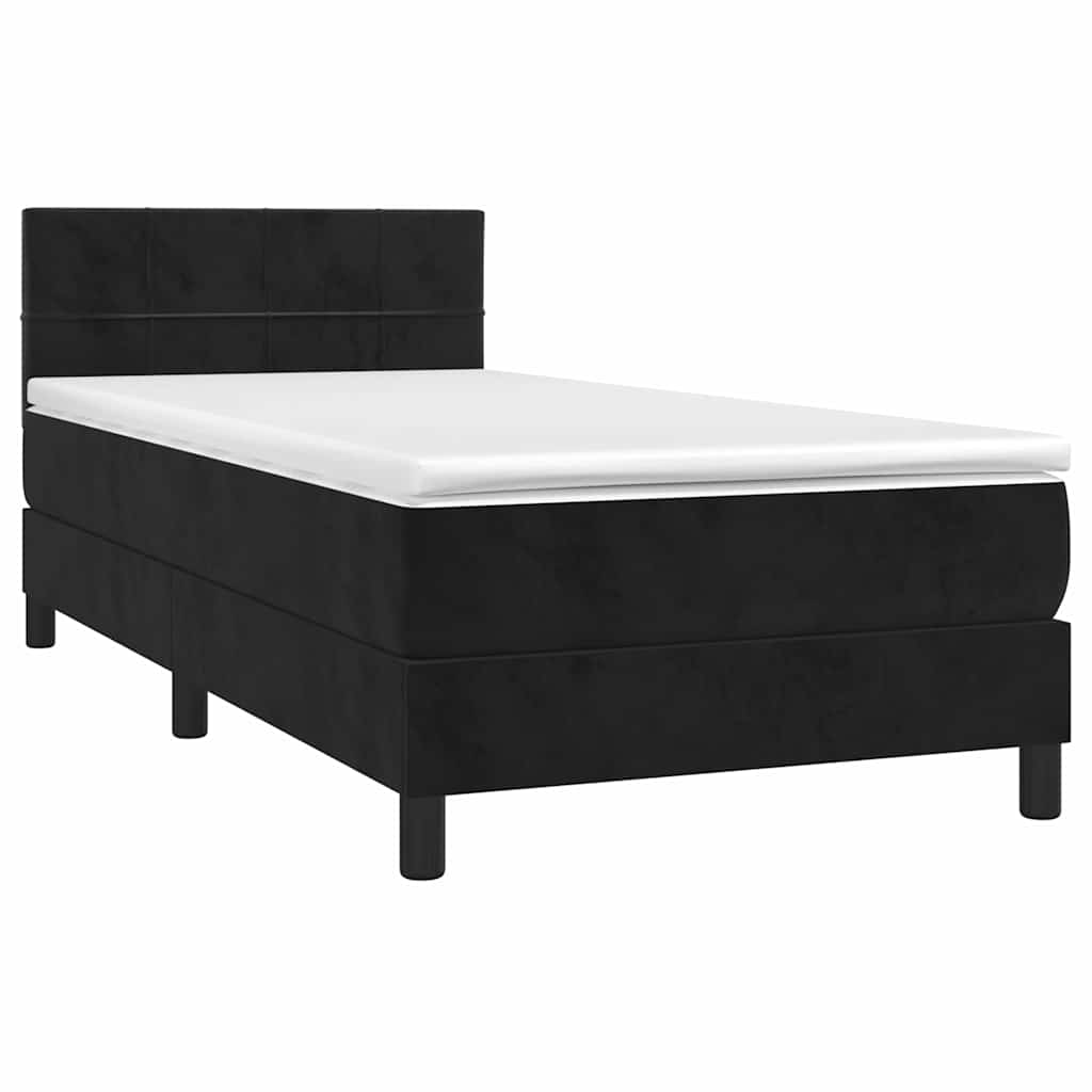 vidaXL Κρεβάτι Boxspring με Στρώμα & LED Μαύρο 90x190 εκ. Βελούδινο