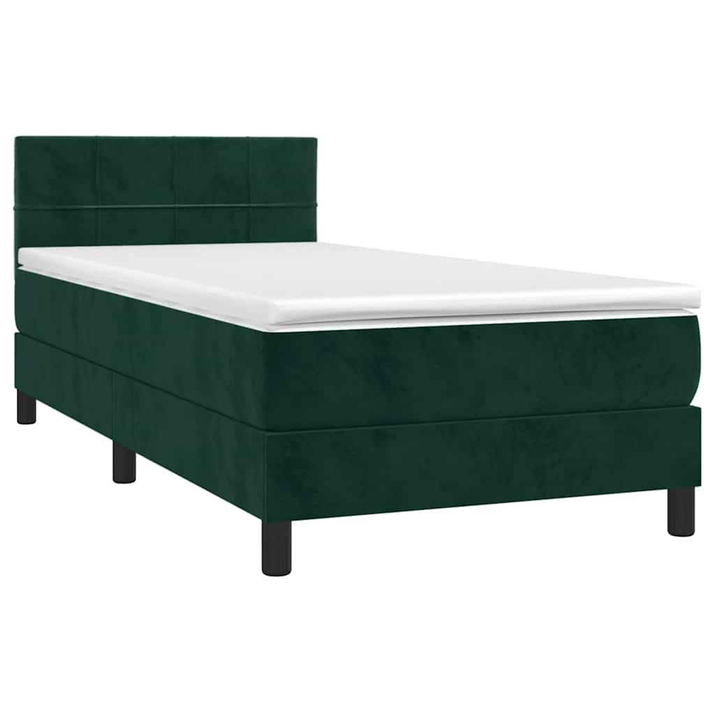 vidaXL Κρεβάτι Boxspring με Στρώμα & LED Σκ. Πράσινο 90x190 εκ Βελούδο