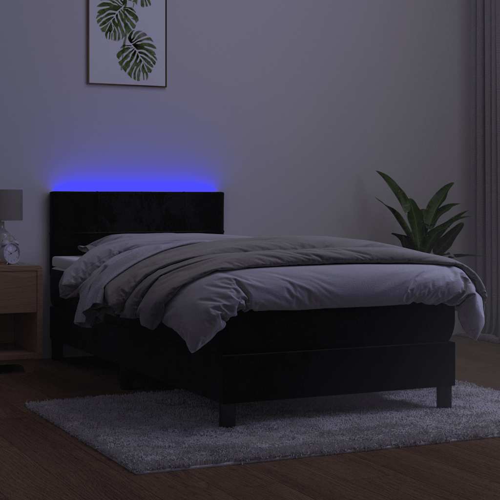 vidaXL Κρεβάτι Boxspring με Στρώμα & LED Μαύρο 100x200 εκ. Βελούδινο