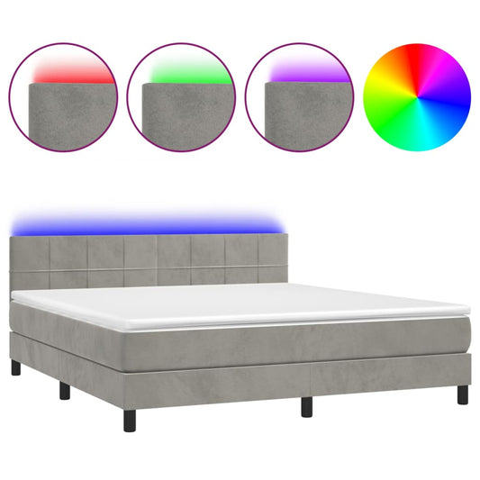 vidaXL Κρεβάτι Boxspring με Στρώμα & LED Αν.Γκρι 160x200 εκ. Βελούδινο