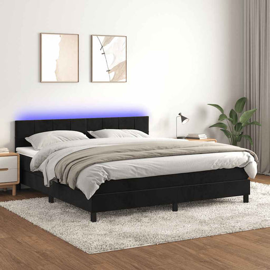 vidaXL Κρεβάτι Boxspring με Στρώμα & LED Μαύρο 180x200 εκ. Βελούδινο