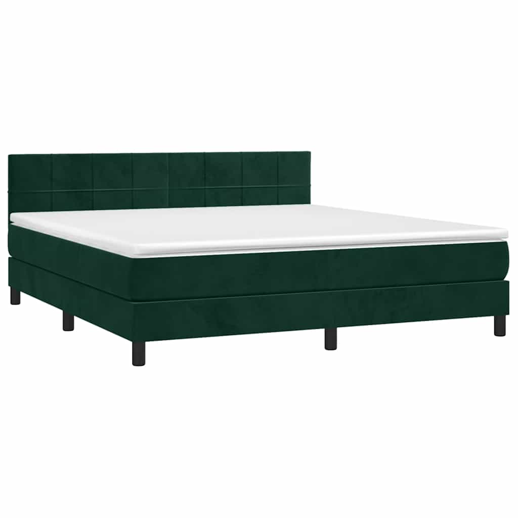 vidaXL Κρεβάτι Boxspring με Στρώμα & LED Σκ. Πράσινο 180x200εκ Βελούδο