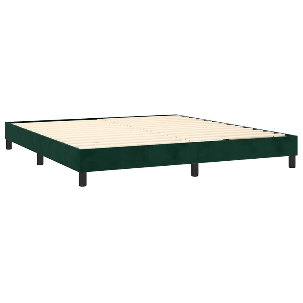 vidaXL Κρεβάτι Boxspring με Στρώμα & LED Σκ. Πράσινο 180x200εκ Βελούδο