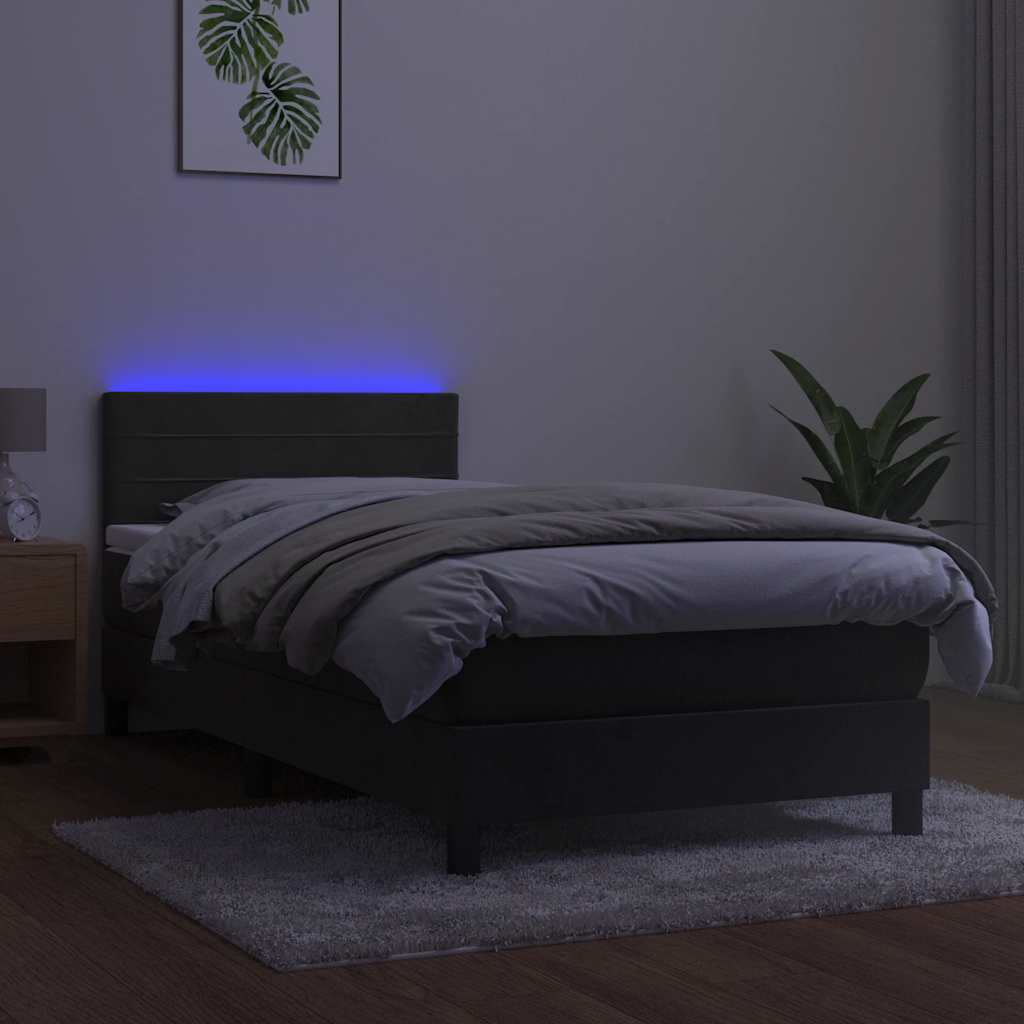 vidaXL Κρεβάτι Boxspring με Στρώμα & LED Σκ. Γκρι 80x200 εκ. Βελούδινο