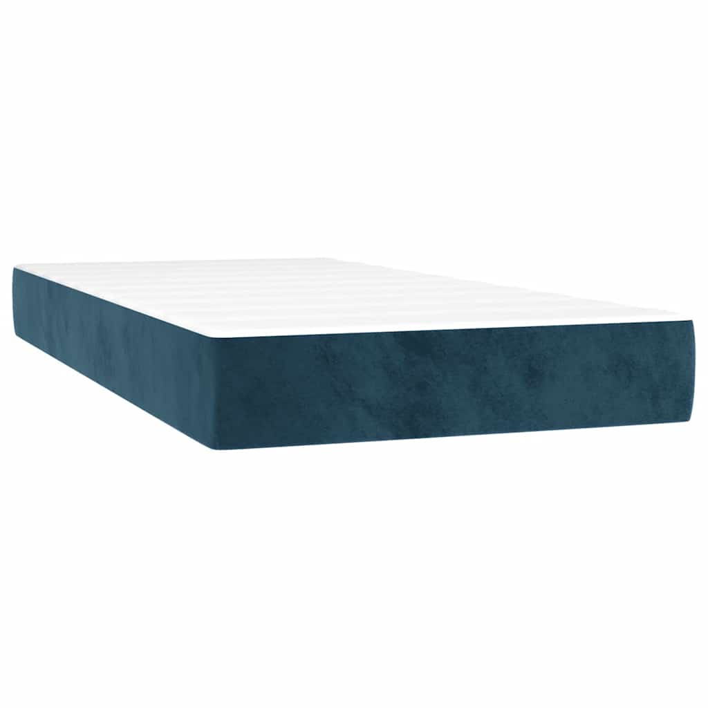 vidaXL Κρεβάτι Boxspring με Στρώμα & LED Σκ. Μπλε 80x200 εκ. Βελούδινο