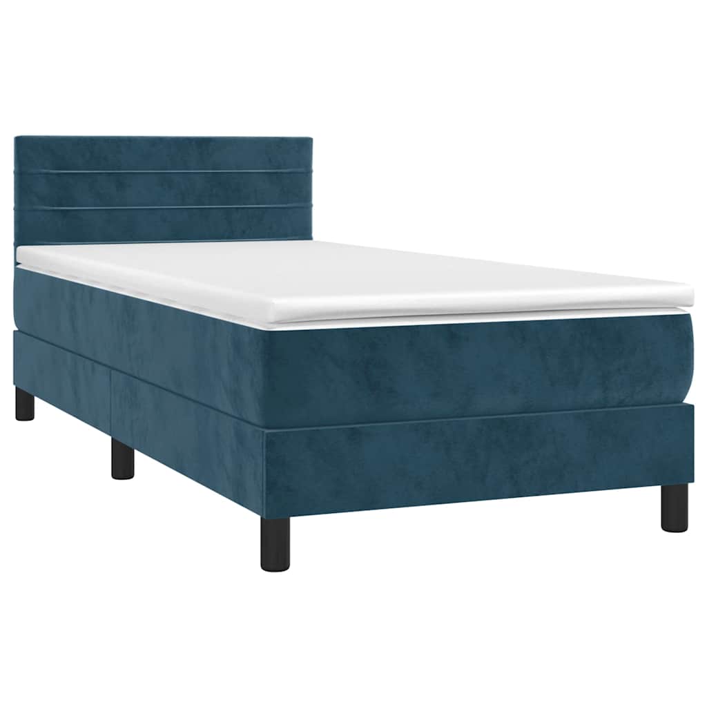 vidaXL Κρεβάτι Boxspring με Στρώμα & LED Σκ. Μπλε 90x190 εκ. Βελούδινο