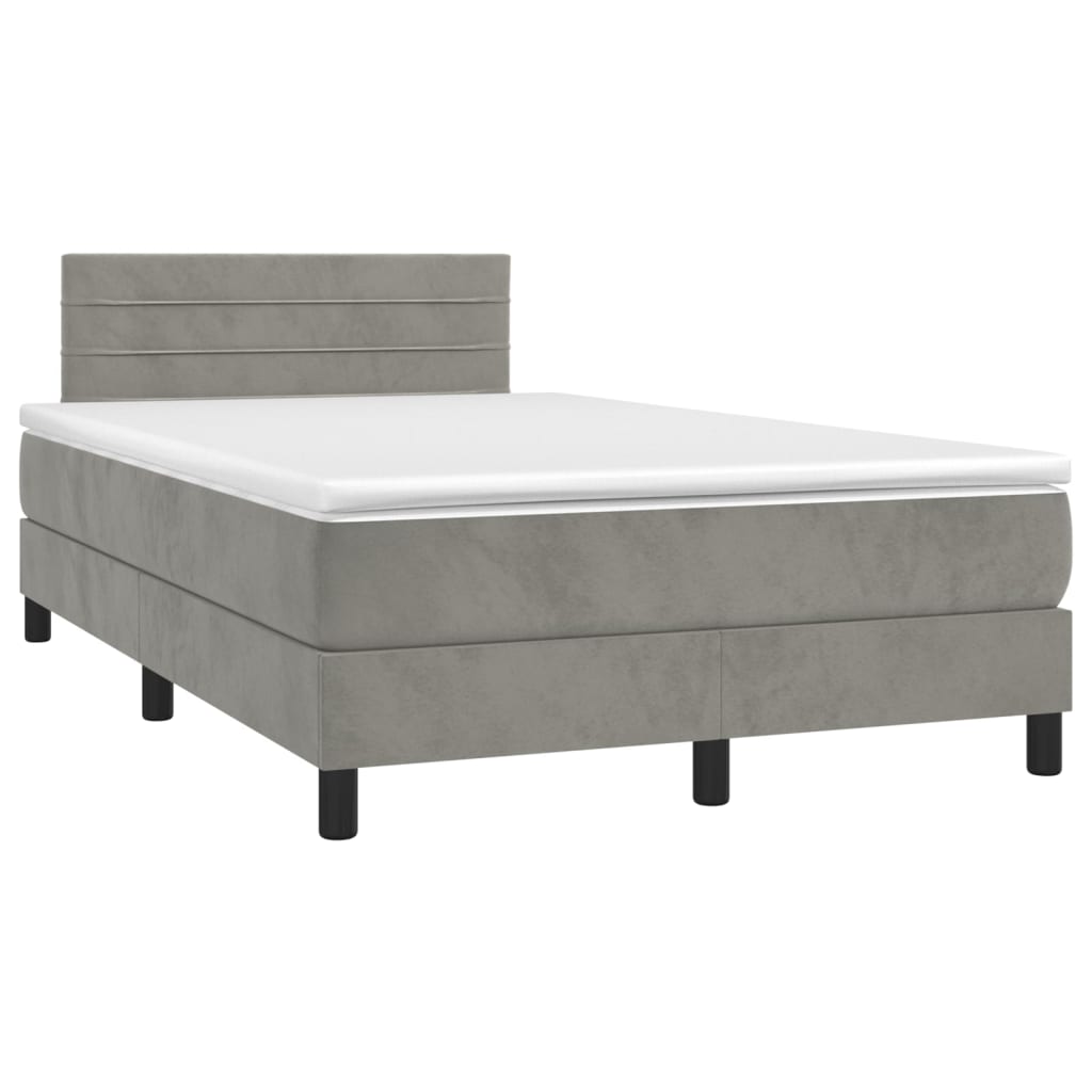 vidaXL Κρεβάτι Boxspring με Στρώμα & LED Αν.Γκρι 120x200 εκ. Βελούδινο