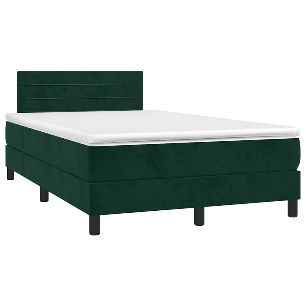 vidaXL Κρεβάτι Boxspring με Στρώμα & LED Σκ. Πράσινο 120x200εκ Βελούδο