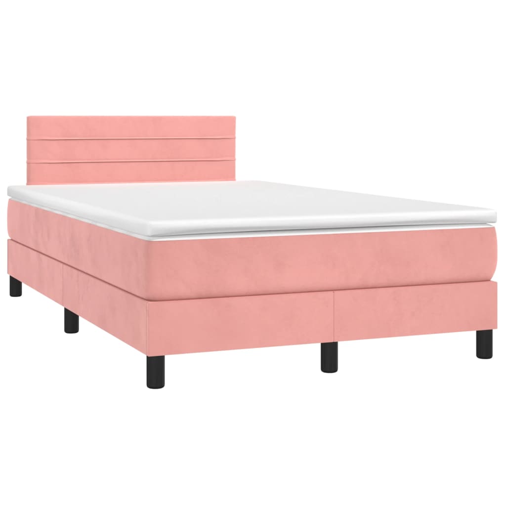 vidaXL Κρεβάτι Boxspring με Στρώμα & LED Ροζ 120x200 εκ. Βελούδινο