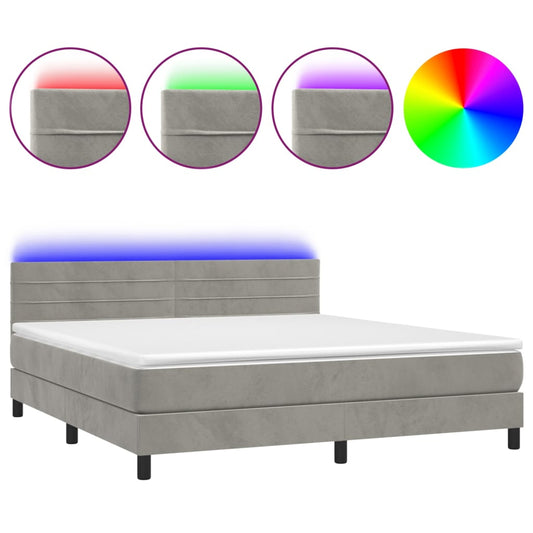 vidaXL Κρεβάτι Boxspring με Στρώμα & LED Αν.Γκρι 180x200 εκ. Βελούδινο