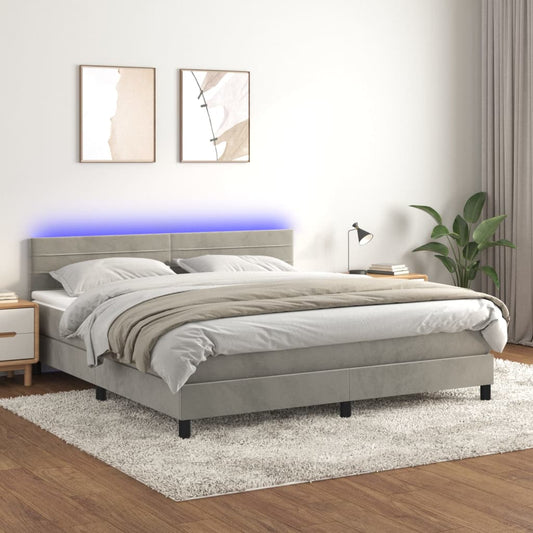 vidaXL Κρεβάτι Boxspring με Στρώμα & LED Αν.Γκρι 180x200 εκ. Βελούδινο