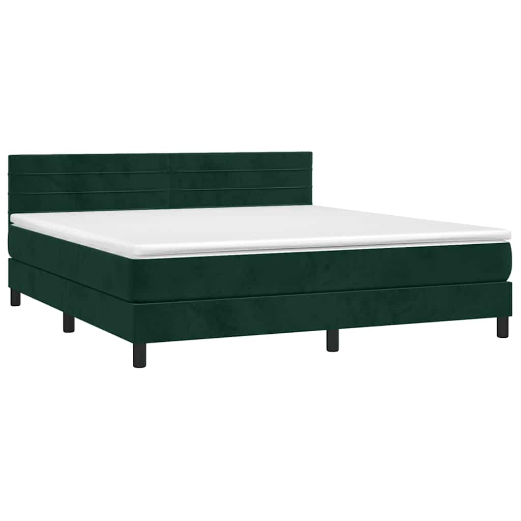 vidaXL Κρεβάτι Boxspring με Στρώμα & LED Σκ. Πράσινο 180x200εκ Βελούδο