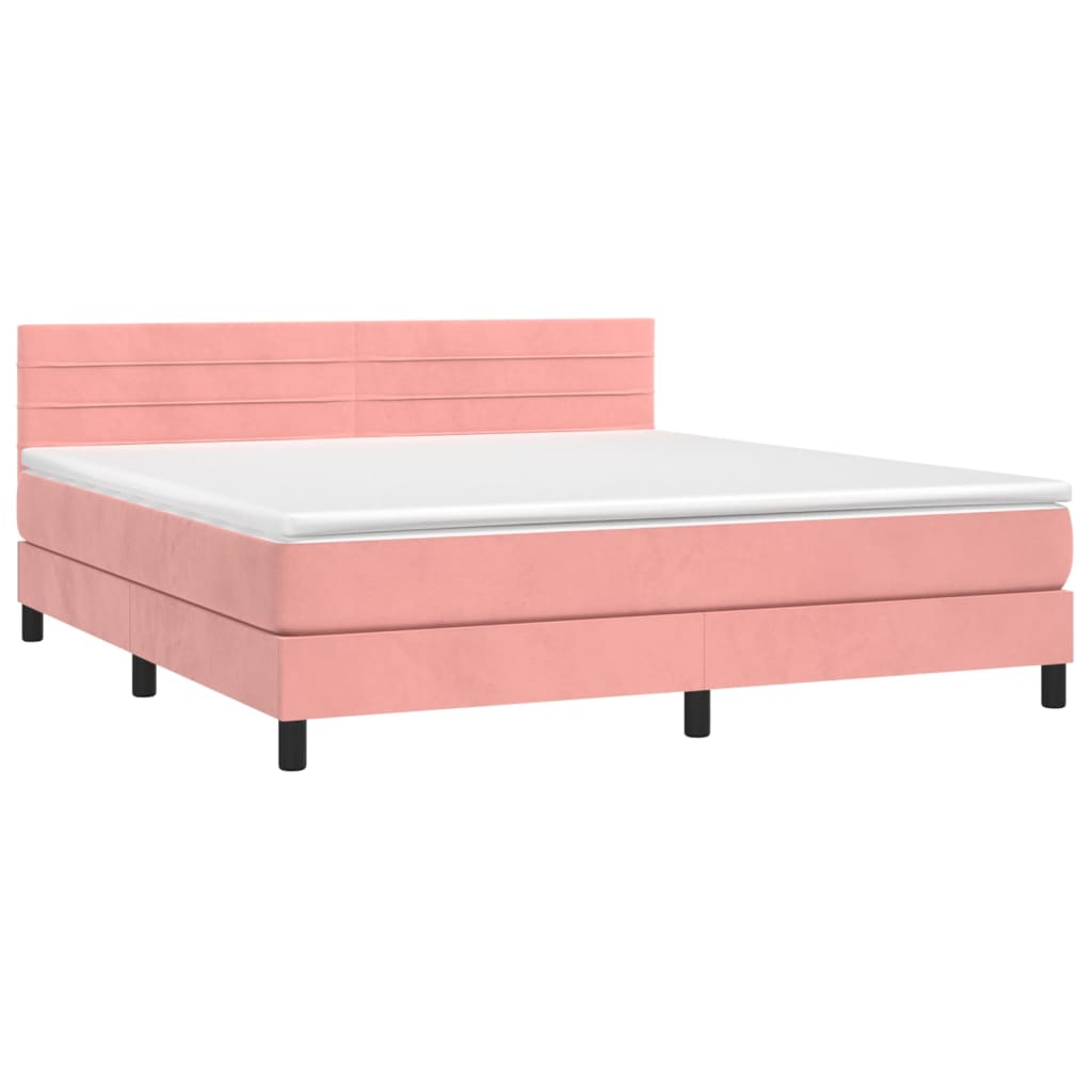vidaXL Κρεβάτι Boxspring με Στρώμα & LED Ροζ 180x200 εκ. Βελούδινο