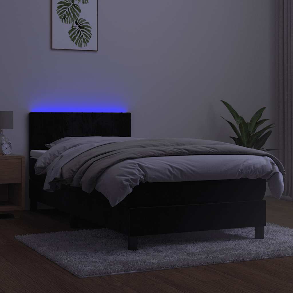 vidaXL Κρεβάτι Boxspring με Στρώμα & LED Μαύρο 80x200 εκ. Βελούδινο