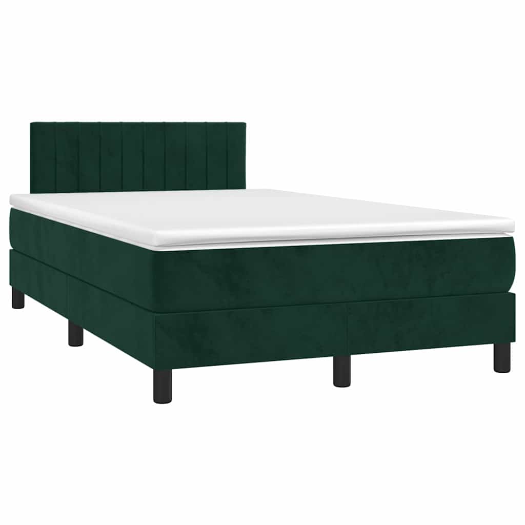 vidaXL Κρεβάτι Boxspring με Στρώμα & LED Σκ. Πράσινο 120x200εκ Βελούδο