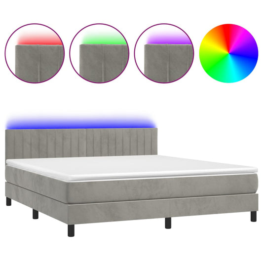vidaXL Κρεβάτι Boxspring με Στρώμα & LED Αν.Γκρι 180x200 εκ. Βελούδινο