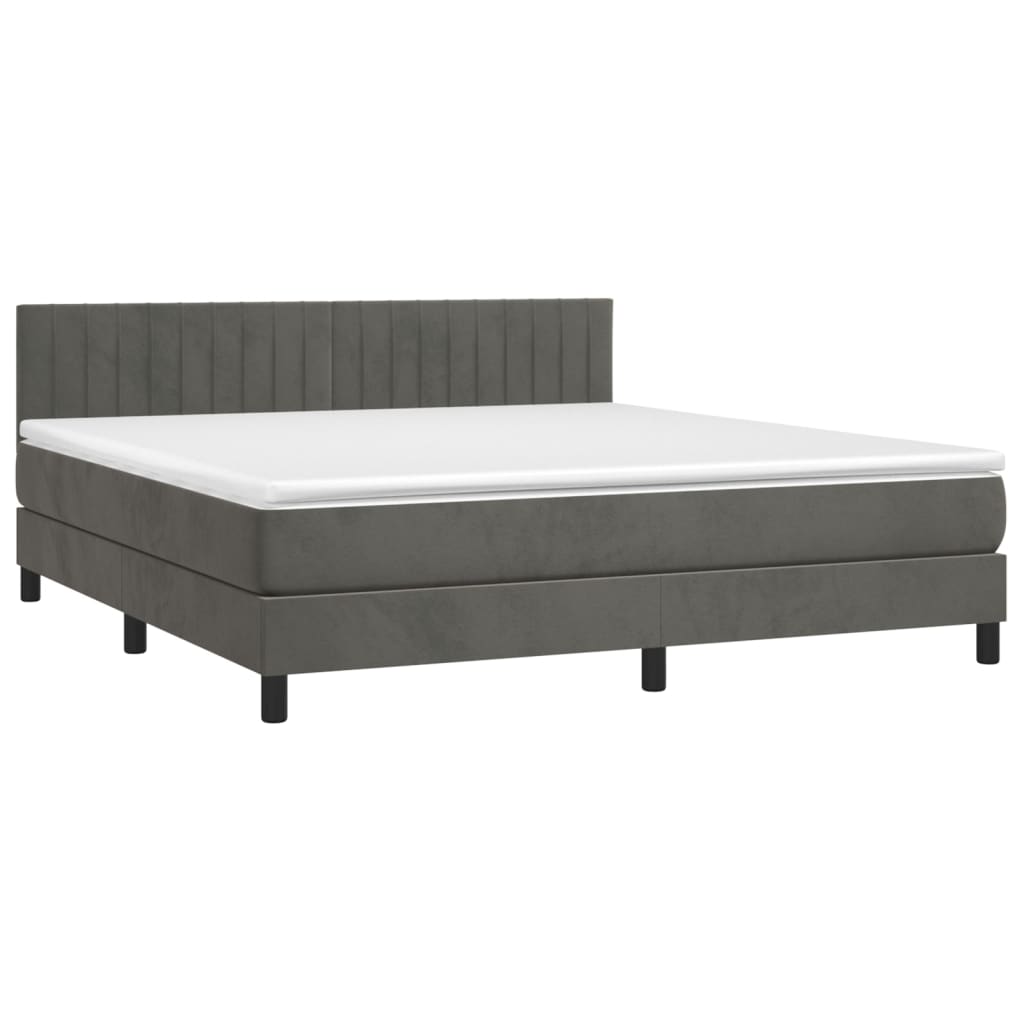 vidaXL Κρεβάτι Boxspring με Στρώμα & LED Σκ. Γκρι 180x200εκ. Βελούδινο