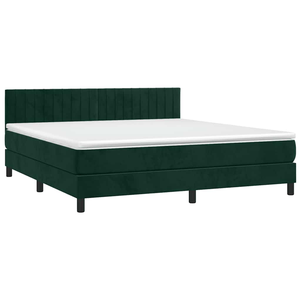 vidaXL Κρεβάτι Boxspring με Στρώμα & LED Σκ. Πράσινο 180x200εκ Βελούδο