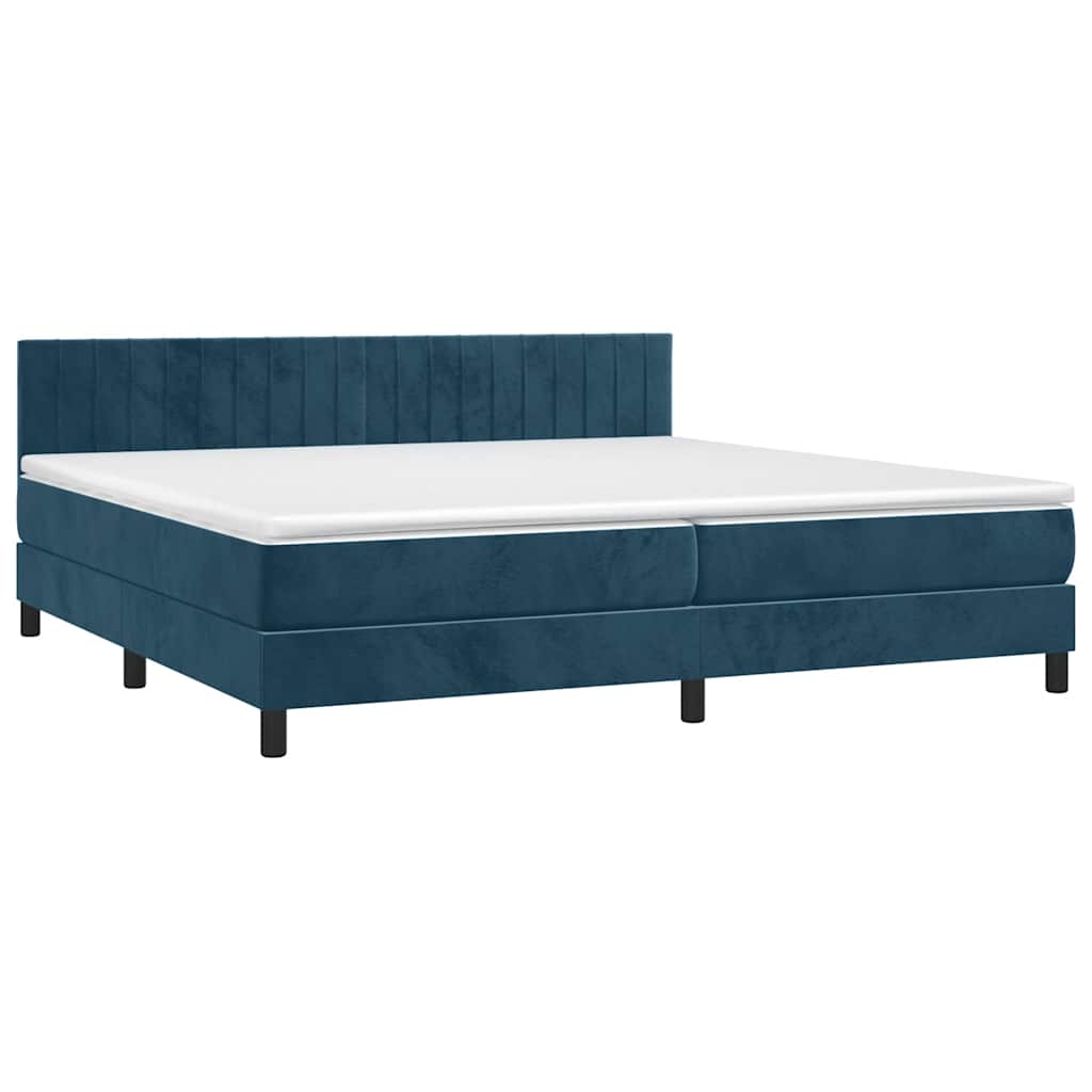 vidaXL Κρεβάτι Boxspring με Στρώμα & LED Σκ. Μπλε 200x200εκ. Βελούδινο