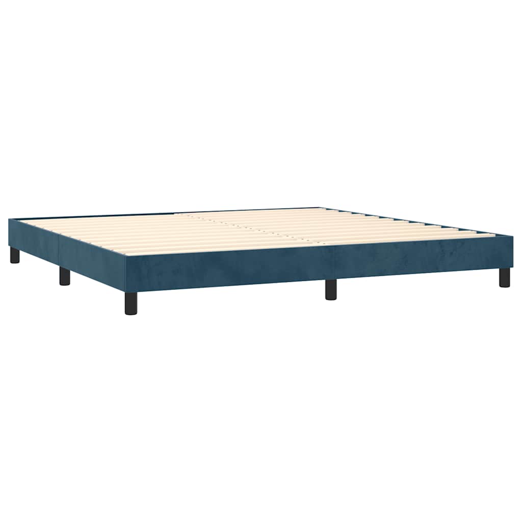 vidaXL Κρεβάτι Boxspring με Στρώμα & LED Σκ. Μπλε 200x200εκ. Βελούδινο