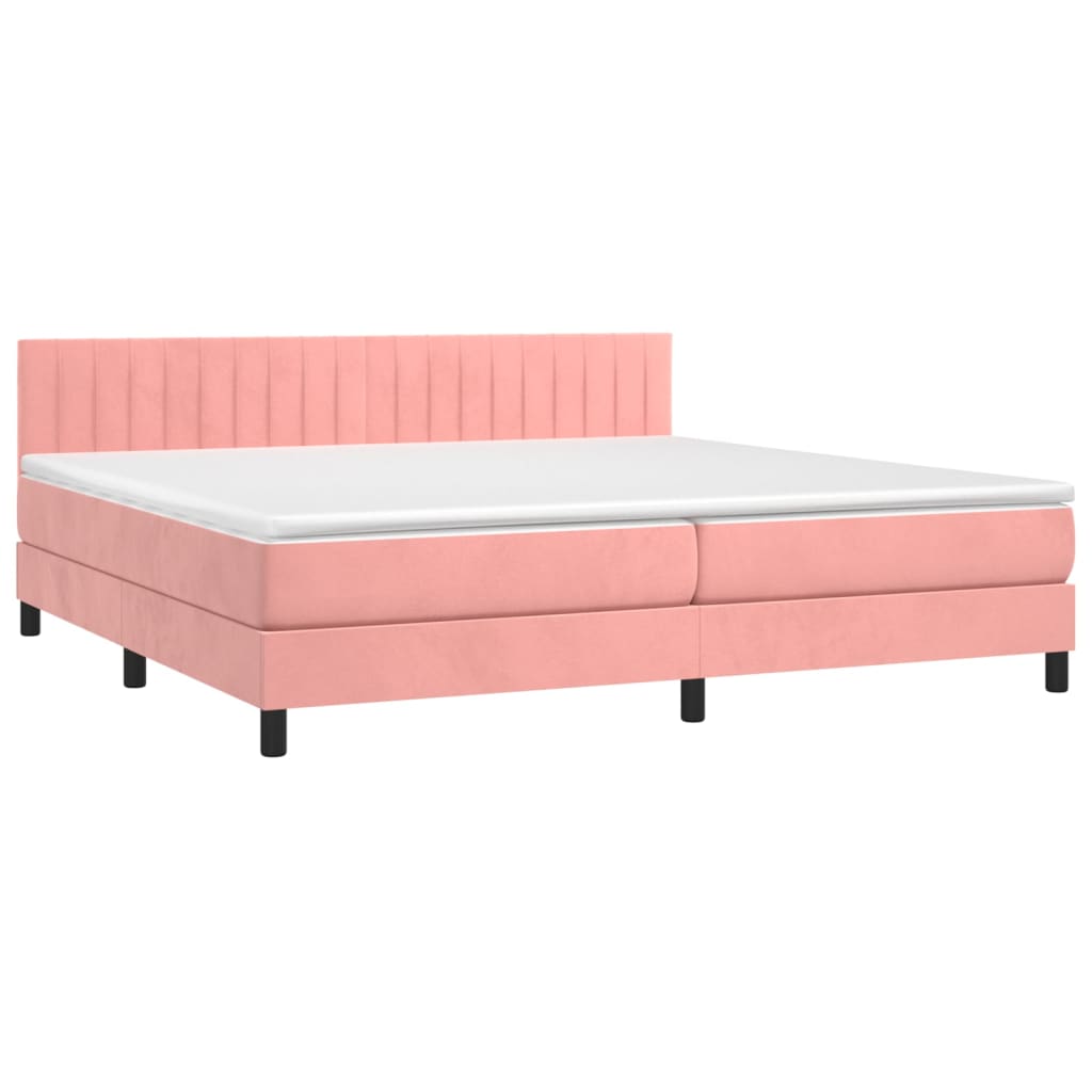 vidaXL Κρεβάτι Boxspring με Στρώμα & LED Ροζ 200x200 εκ. Βελούδινο