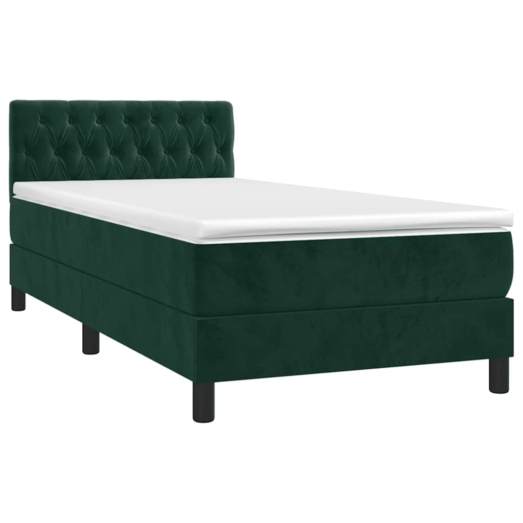 vidaXL Κρεβάτι Boxspring με Στρώμα & LED Σκ. Πράσινο 80x200 εκ Βελούδο