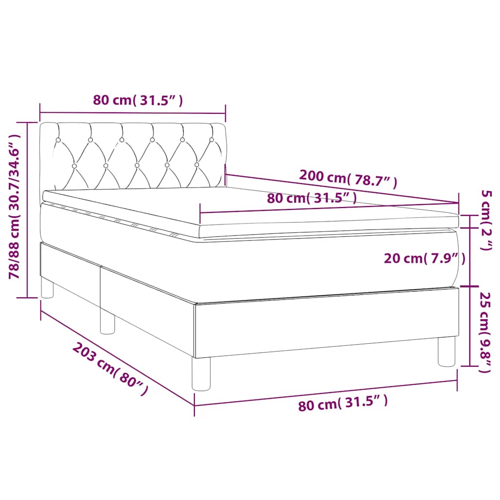 vidaXL Κρεβάτι Boxspring με Στρώμα & LED Σκ. Πράσινο 80x200 εκ Βελούδο